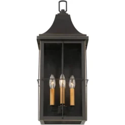 John Timberland Sunderland Rustic Mission Outdoor Wall Light Fixture Black Gold 24 3/4" Clear Glass For Post Exterior Barn Deck House Porch Yard Patio -John Timberland GUEST f916a43a 4fcd 4171 9e5b 3b3b98493947