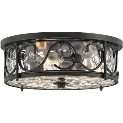 John Timberland Paseo Rustic Industrial Flush Mount Outdoor Ceiling Light Matte Black 6 1/4" Clear Hammered Glass Damp Rated For Post Exterior Barn 4 John Timberland Paseo Rustic Industrial Flush Mount Outdoor Ceiling Light Matte Black 6 1/4" Clear Hammered Glass Damp Rated For Post Exterior Barn - Image 4