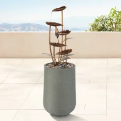 John Timberland Leonisis Rustic Cascading Leaves Outdoor Floor Water Fountain 38 1/2" For Yard Garden Patio Home Deck Lawn Porch House