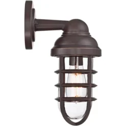 John Timberland Marlowe Industrial Outdoor Wall Light Fixtures Set Of 2 Bronze Metal Cage 13 1/4" Clear Glass For Post Exterior Barn Deck House Porch -John Timberland GUEST ff281d3e dfcf 41a7 b751 b12399b9fe3b