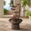 John Timberland Water Lilies And Cat Tails Rustic Cascading Outdoor Floor Water Fountain 33" For Yard Garden Patio Home Deck Porch House Exterior Roof